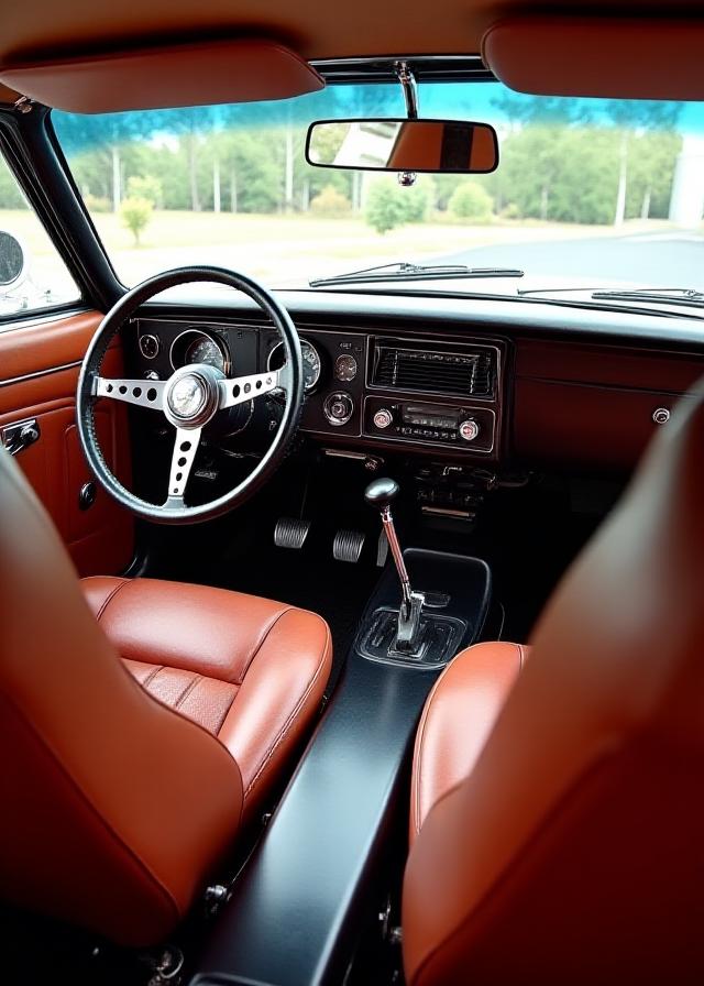 Interior view of a restored vintage Australian muscle car with modern touches